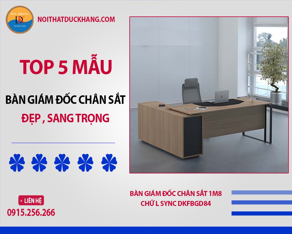 Bàn giám đốc chân sắt 1m8 chữ L Sync DKFBGD84