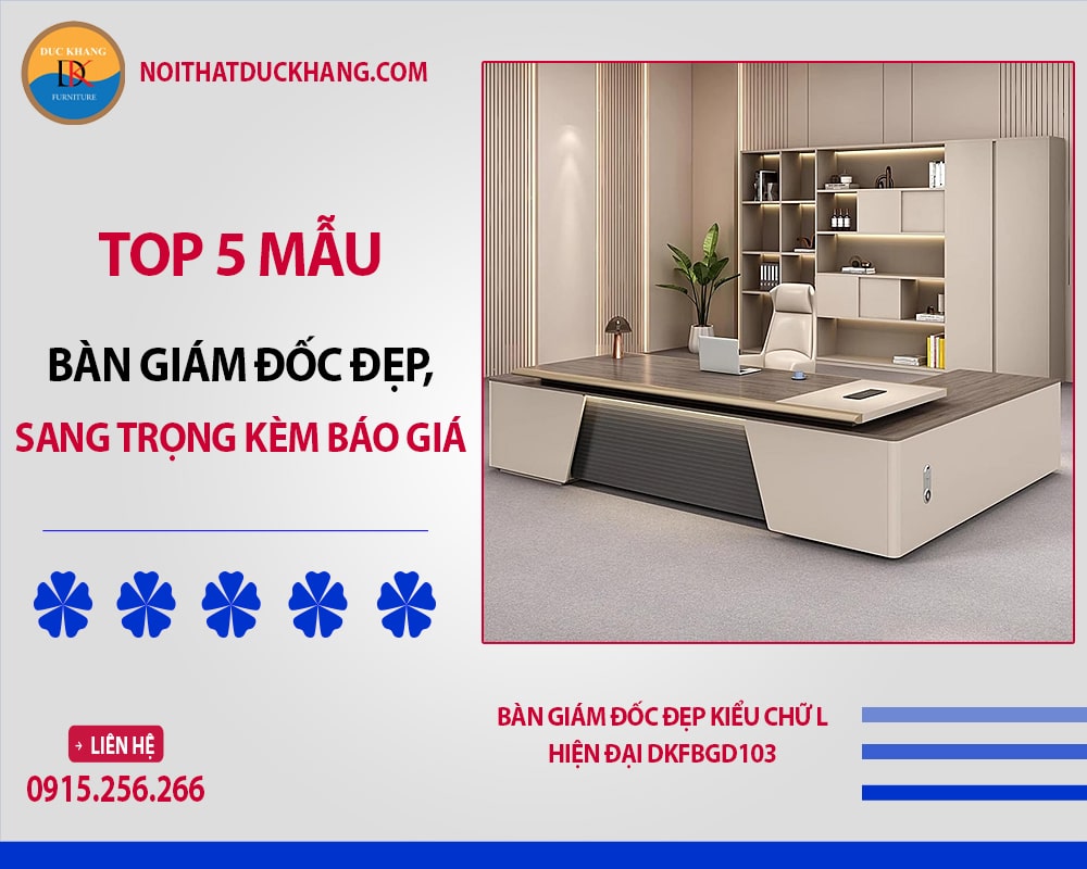 Bàn giám đốc đẹp kiểu chữ L hiện đại DKFBGD103