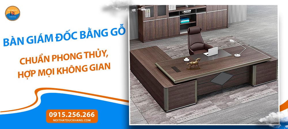 Bàn giám đốc bằng gỗ công nghiệp, yếm bàn họa tiết lạ mắt DKFBGD104