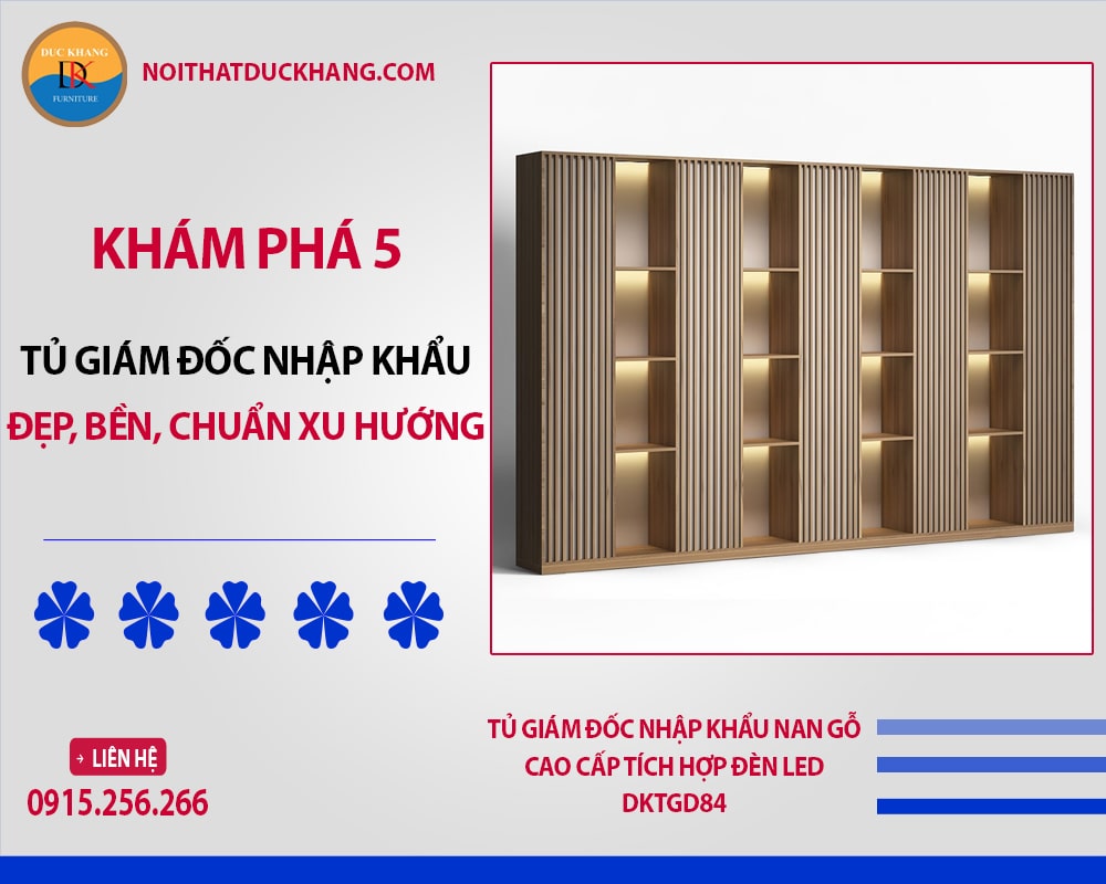 Tủ giám đốc nhập khẩu nan gỗ cao cấp tích hợp đèn LED DKTGD84