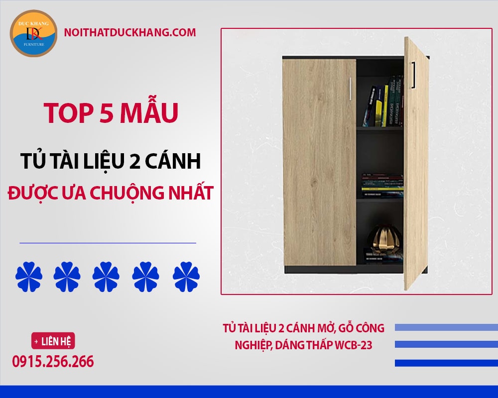Tủ tài liệu 2 cánh mở, gỗ công nghiệp, dáng thấp WCB-23