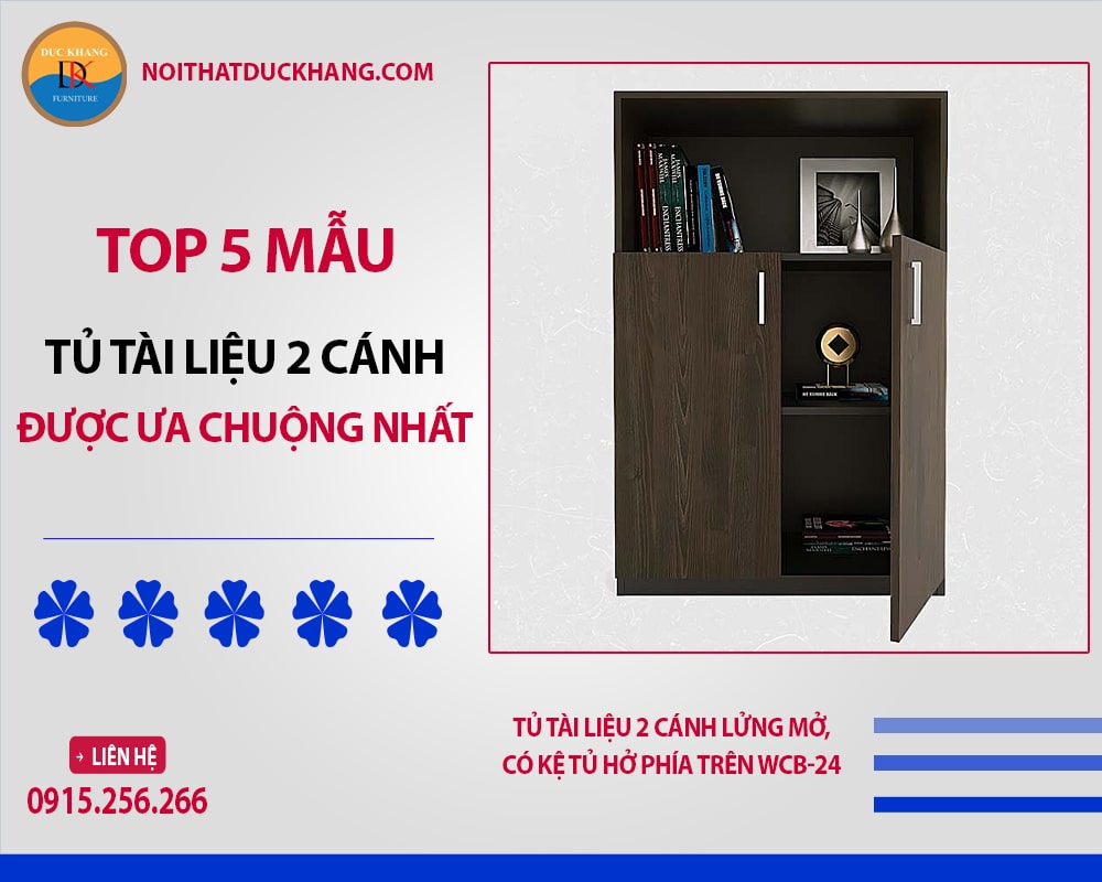 Tủ tài liệu 2 cánh lửng mở, có kệ tủ hở phía trên WCB-24
