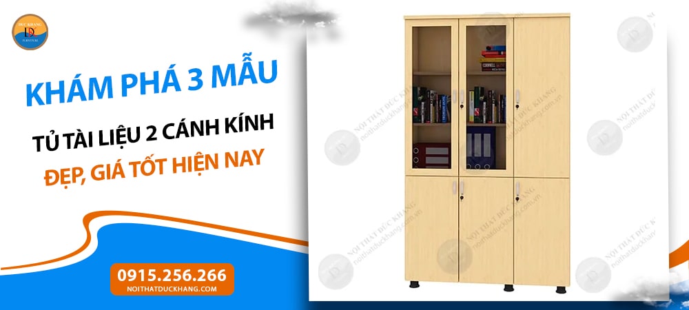 Tủ tài liệu 2 cánh kính bằng gỗ 5 ngăn WCB-04