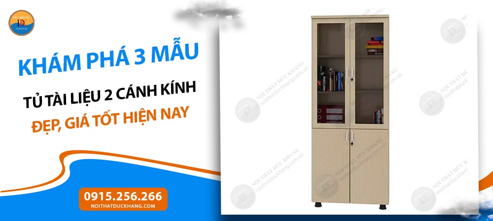 Tủ tài liệu 2 cánh kính bằng gỗ, 3 buồng kết hợp WCB-05