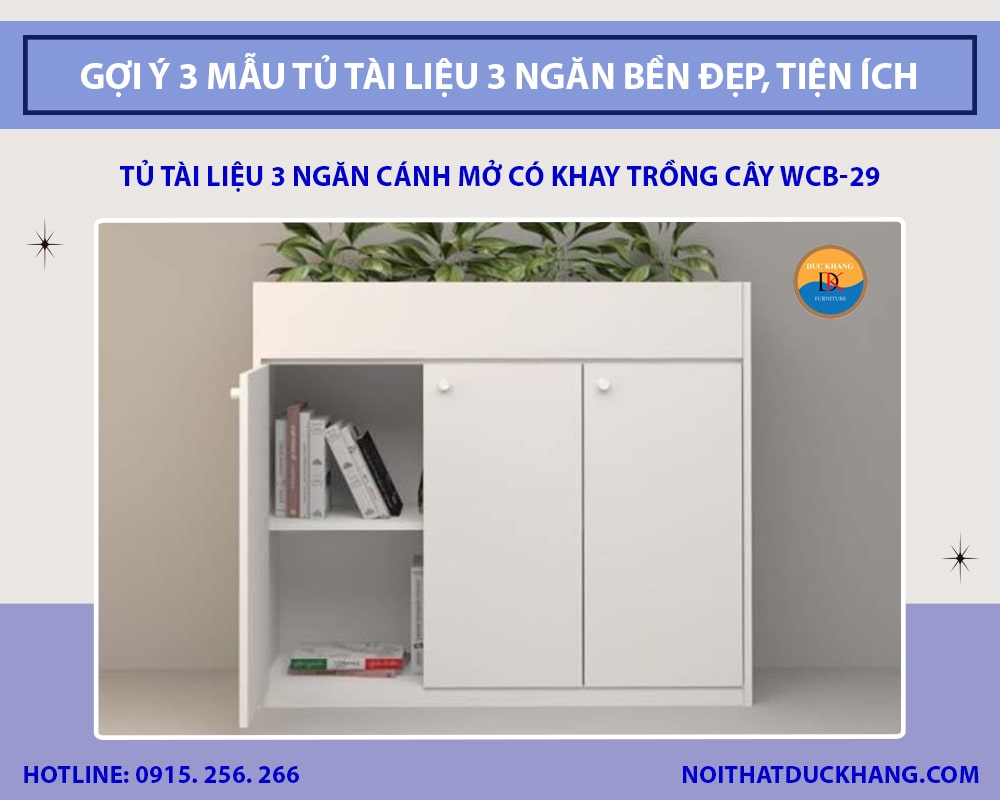 Tủ tài liệu 3 ngăn cánh mở có khay trồng cây WCB-29