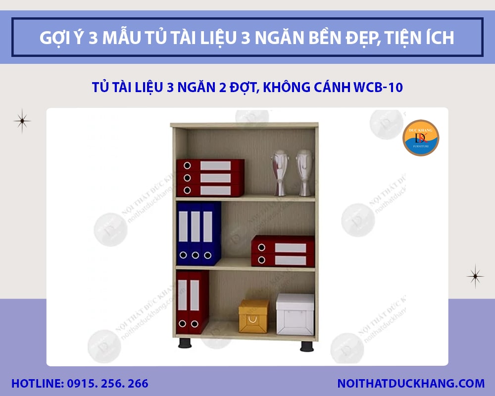 Tủ tài liệu 3 ngăn 2 đợt, không cánh WCB-10