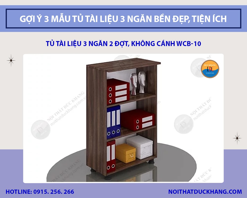Tủ tài liệu 3 ngăn 2 đợt, không cánh WCB-10