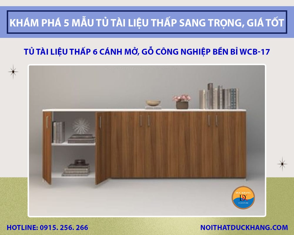 Tủ tài liệu thấp 6 cánh mở, gỗ công nghiệp bền bỉ WCB-17