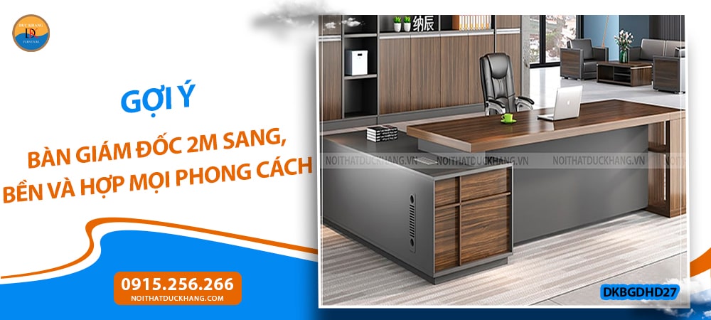 Bàn giám đốc 2m kèm tủ phụ, dáng chữ L hiện đại DKBGDHD27 Bàn giám đốc 2m kèm tủ phụ, dáng chữ L hiện đại DKBGDHD27