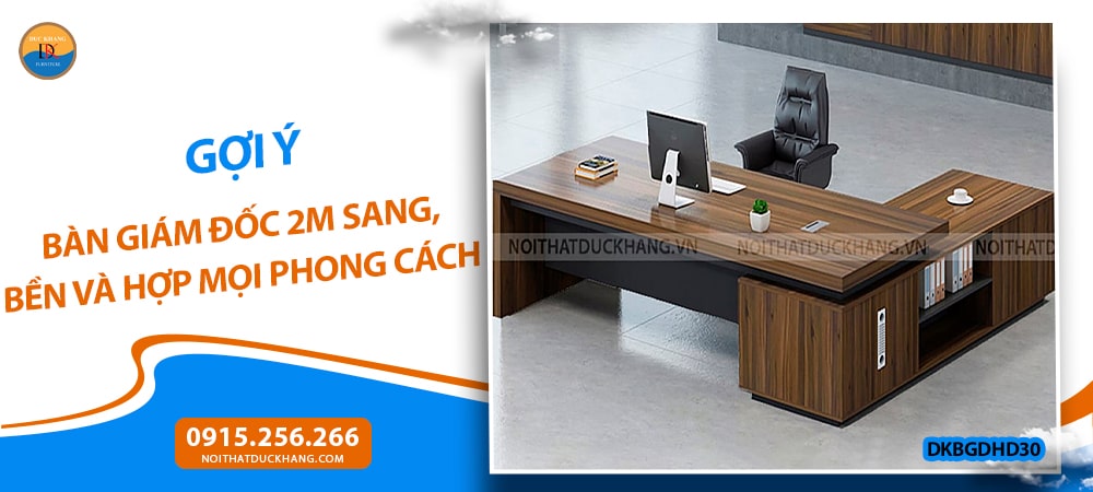 Bàn giám đốc 2m chữ L, kèm tủ phụ và yếm lửng tinh tế DKBGDHD30 Bàn giám đốc 2m chữ L, kèm tủ phụ và yếm lửng tinh tế DKBGDHD30