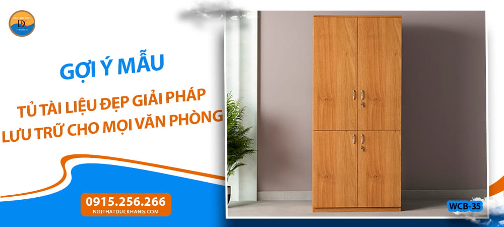 Mẫu tủ tài liệu đẹp dáng cao 4 khoang cánh mở, có khóa WCB-35