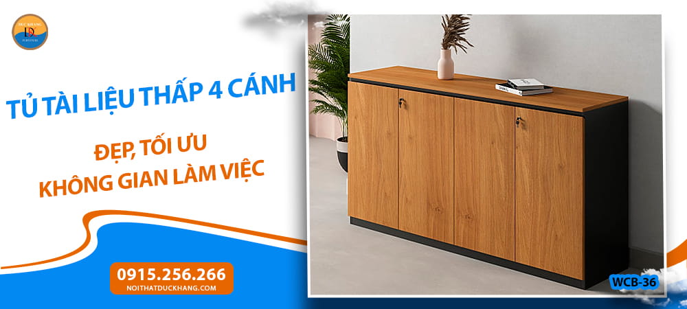 Tủ tài liệu thấp 4 cánh mở hiện đại, rộng rãi WCB-36