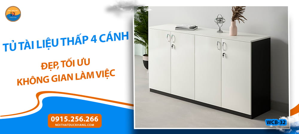 Tủ tài liệu thấp 4 cánh mở, gỗ công nghiệp cao cấp WCB-32