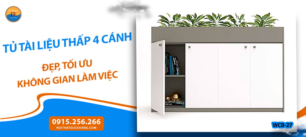 Tủ tài liệu thấp 4 cánh mở, có khay trồng cây xanh WCB-27