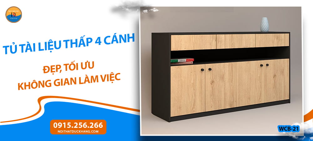 Tủ tài liệu thấp 4 cánh mở và 3 ngăn kéo hiện đại WCB-21