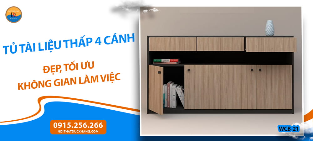 Tủ tài liệu thấp 4 cánh đẹp, tối ưu không gian làm việc