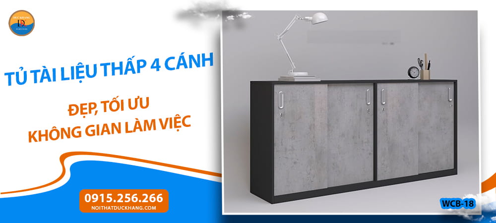 Tủ tài liệu thấp 4 cánh đẹp, tối ưu không gian làm việc